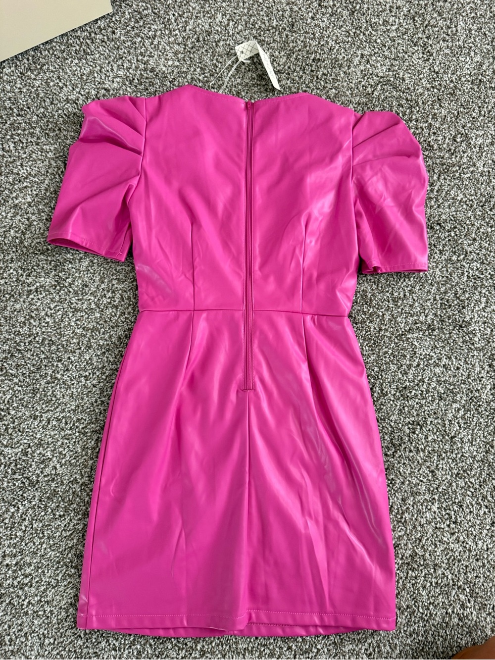 She + Sky Hot Pink Faux Leather Puff-Sleeve Mini Dress - Picture 2 of 4